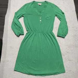 Lilly Pulitzer Beckett Shirt Dress Women XXS Green V Neck Pima Cotton 3/4 Sleeve